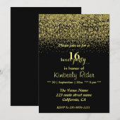 ドロップ ゴールド グリッター スウィート 16 誕生日招待状 招待状 (正面/裏面)