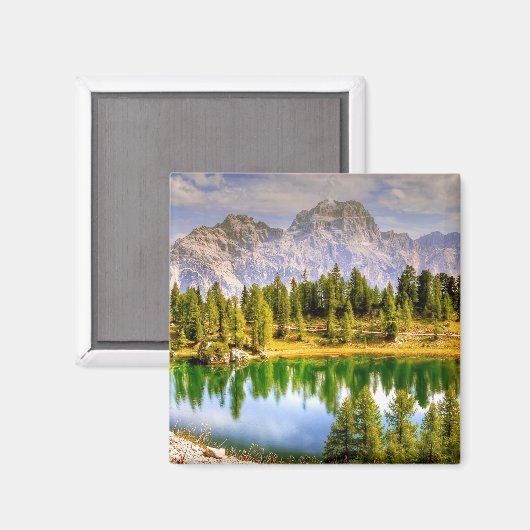 ドロマイト山と湖の風景素晴らし マグネット (正面/裏面)