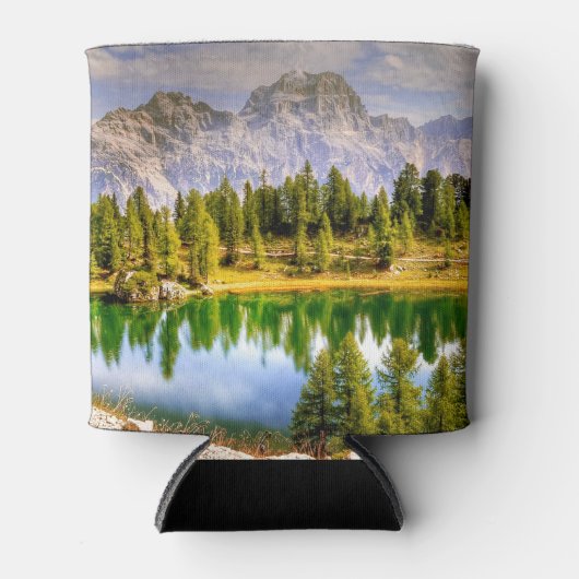 ドロマイト山と湖の風景素晴らし 缶クーラー (正面)