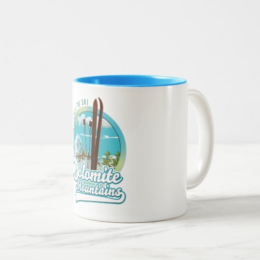 ドロマイト山脈イタリアのスキーロゴ ツートーンマグカップ (正面右)