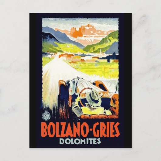 ドロミット、道路の車、イタリア。ヴィンテージ旅行 ポストカード (正面)