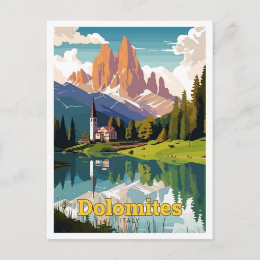 ドロミテイタリアトラベルアートヴィンテージイラストレーション ポストカード (正面)