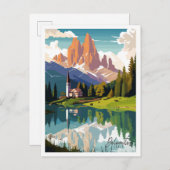 ドロミテスイタリアヴィンテージ旅行イラストレーション ポストカード (正面/裏面)