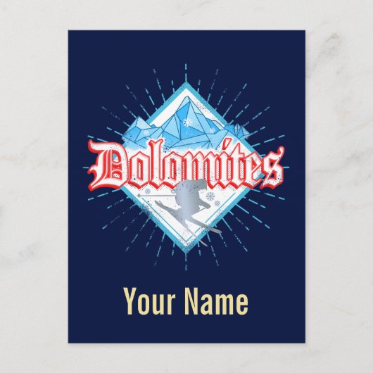 ドロミテスサウスチロルレトロスキーヤーヴィンテージスキー シーズンポストカード (正面)