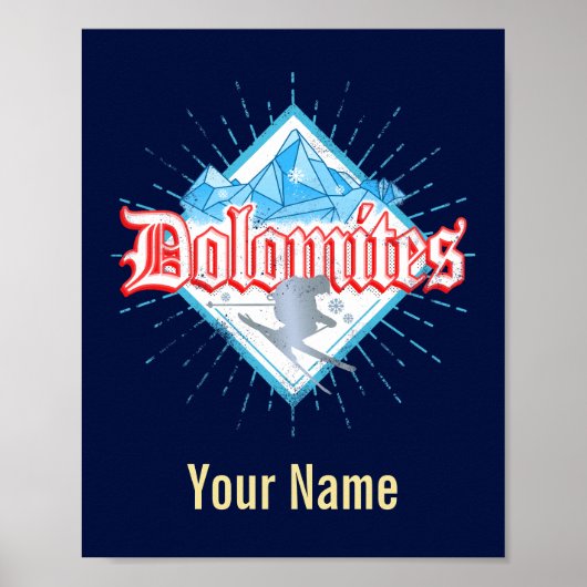 ドロミテスサウスチロルレトロスキーヤーヴィンテージスキー ポスター (正面)