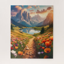 ドロミテスヴィンテージスタイル旅行ポスターと湖