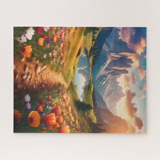 ドロミテスヴィンテージスタイル旅行ポスターと湖 ジグソーパズル (横)