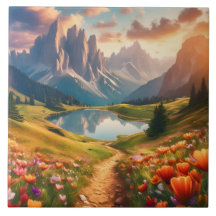 ドロミテスヴィンテージスタイル旅行ポスターと湖