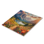 ドロミテスヴィンテージスタイル旅行ポスターと湖 タイル (側面)