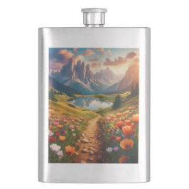 ドロミテスヴィンテージスタイル旅行ポスターと湖 フラスク