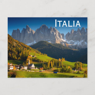 ドロミテス族の村の葉書と文字「イタリア」 ポストカード