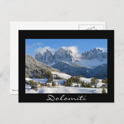 ドロミテス村ウィンターブラック文字はがき ポストカード (正面/裏面)