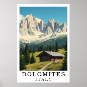 ドロミテ イタリア 山 アルプスのキャビン アート ポスター