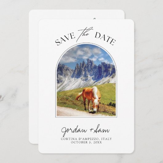 ドロミートイタリアの結婚式の日付を保存 招待状 (正面/裏面)