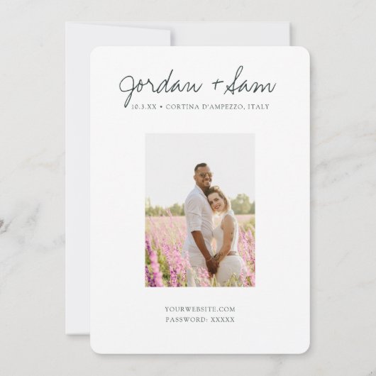 ドロミートイタリアの結婚式の日付を保存 招待状 (裏面)