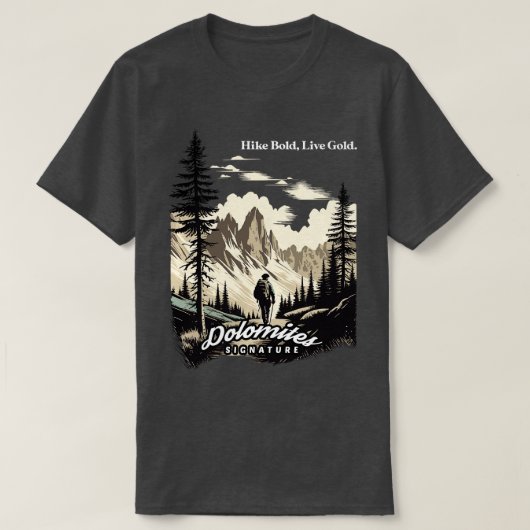 ドロミートハイキングハイキングはっきりしたライブ金ゴールド Tシャツ (デザイン正面)