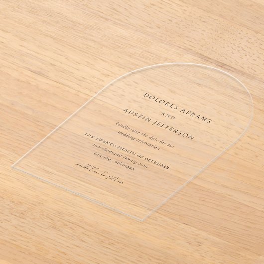 ドロレスクラシックエレガントな結婚式の日付を保存 アクリル招待状 (レイダウン)