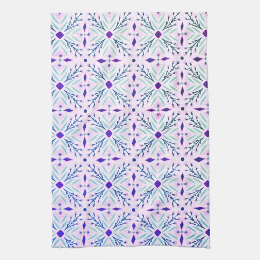 ドロレスタイル模様パープルピンクミント キッチンタオル (縦)