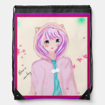 ドローコード付きバックパックLSに私のデジタルイラストをプリント