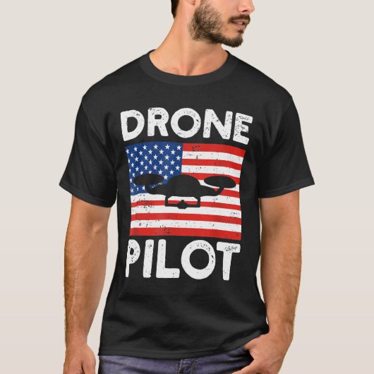ドローネドローンパイロットズアメリカ国旗 Tシャツ (正面)