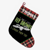 ドローネパーソナライズされたフライクラッシュマルチロータクワッド ラージクリスマスストッキング (正面 (吊り時))