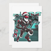 ドローンとクリスマスツリーを備えたAIパワードサンタロボット 招待状 (正面/裏面)
