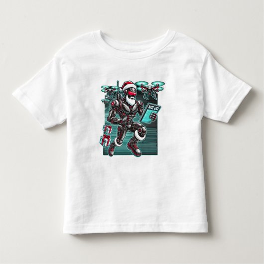ドローンとクリスマスLを搭載したAI搭載サンタロボット トドラーTシャツ (正面)