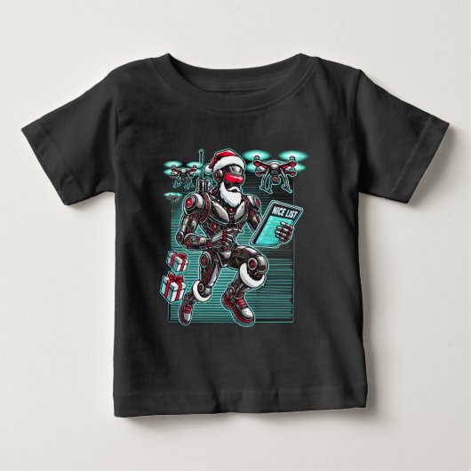ドローンとクリスマスLを搭載したAI搭載サンタロボット ベビーTシャツ (正面)