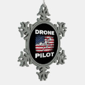 ドローンパイロットマルチロータクワッドコプターUSA国旗 スノーフレークピューターオーナメント (左)