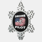 ドローンパイロットマルチロータクワッドコプターUSA国旗 スノーフレークピューターオーナメント (右)