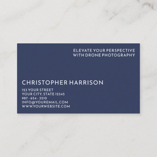 ドローンモダンオペレーター写真海軍ホワイト 名刺 (裏面)