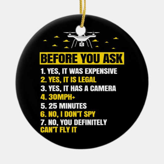 ドローン男性へギフト男の子とコンピュータFPV女性 セラミックオーナメント (正面)