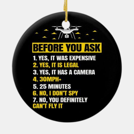 ドローン男性へギフト男の子とコンピュータFPV女性 セラミックオーナメント (裏面)