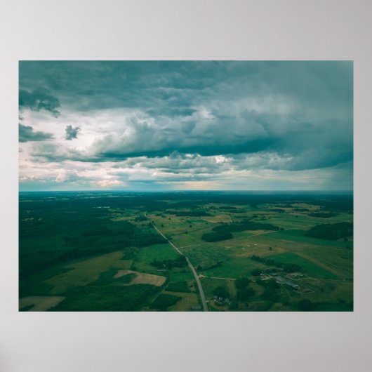 ドローン画像：住宅のある農村地帯の空中表示 ポスター (正面)