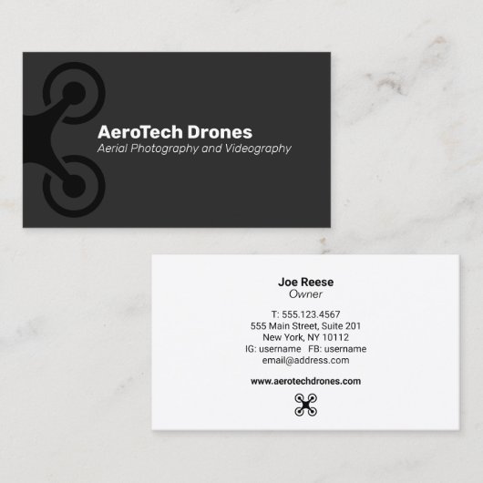 ドローン航空写真とビデオ撮影ブラック 名刺 (正面/裏面)