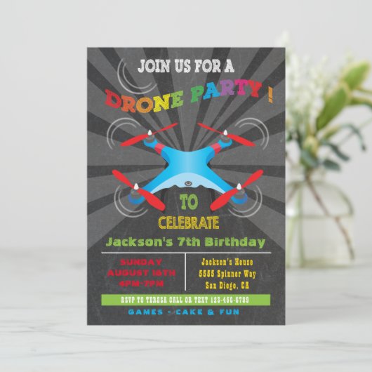 ドローン誕生日パーティーへの招待 招待状 (スタンド正面)
