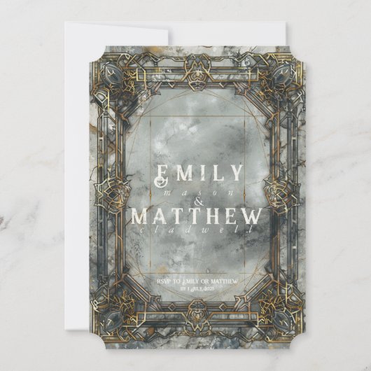 ドワーフの壮麗なファンタジー結婚式招待状 招待状 (裏面)