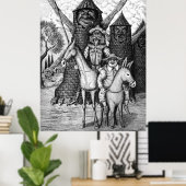 ドンキホーテとサンチョパンツァインクペンスケッチ ポスター (ホームオフィス)