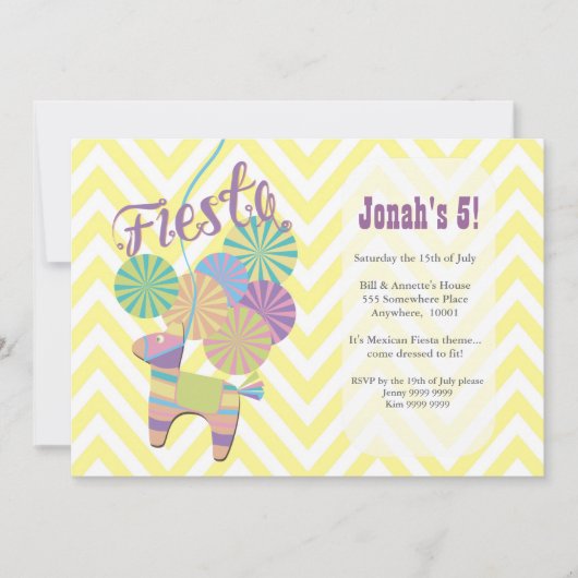 ドンキーフィエスタピナタキッズシェブロン誕生日パーティー 招待状 (正面)