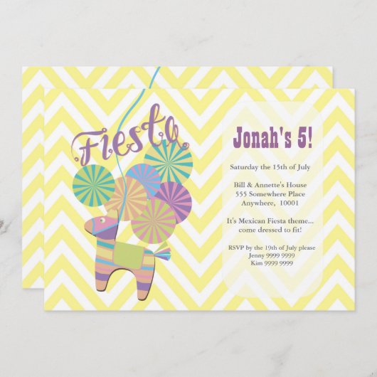 ドンキーフィエスタピナタキッズシェブロン誕生日パーティー 招待状 (正面/裏面)
