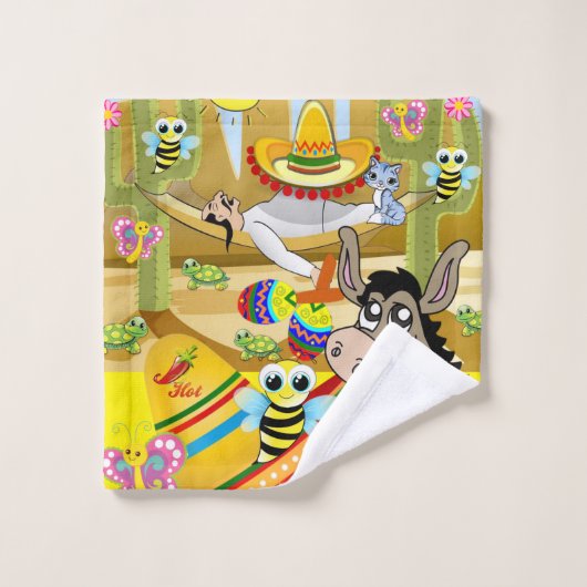 ドンキーメキシコ人男性ソンブレロバスルームのタオルセット バスタオルセット (ウォッシュタオル)