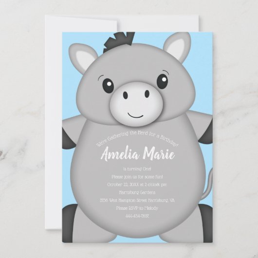 ドンキー・バースデー・パーティー・ブルー 招待状 (正面)