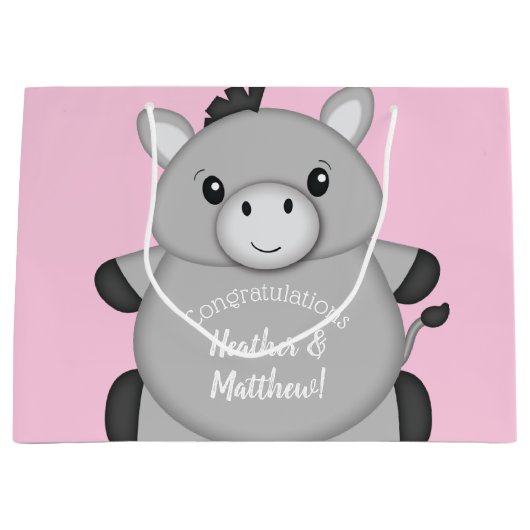 ドンキー・ベビー・シャワー・ピンク ラージペーパーバッグ (正面)