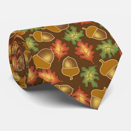 ドングリが付いている光沢がある秋の大気およびカシは葉が出ます ネクタイ (ロール)