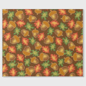 ドングリが付いている光沢がある秋の大気およびカシは葉が出ます ラッピングペーパー (フラット)