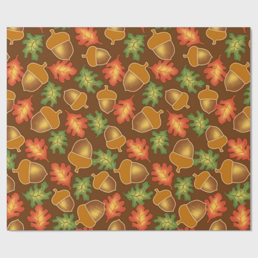 ドングリが付いている光沢がある秋の大気およびカシは葉が出ます ラッピングペーパー (フラット)