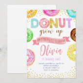 ドント・グロウ・アップ ピンク ドーナツ ガール バースデー パーティー 招待状 (正面/裏面)