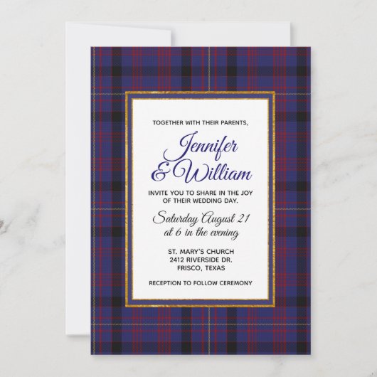 ドンドナルドエレガントタータンチェックプレイド結婚式招待状 招待状 (正面)