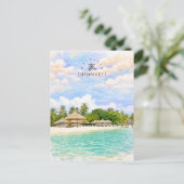 ドンヴェリ・マルディブ ビーチ 水彩 新婚旅行 シーズンポストカード (スタンド正面)