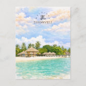 ドンヴェリ・マルディブ ビーチ 水彩 新婚旅行 シーズンポストカード (正面)
